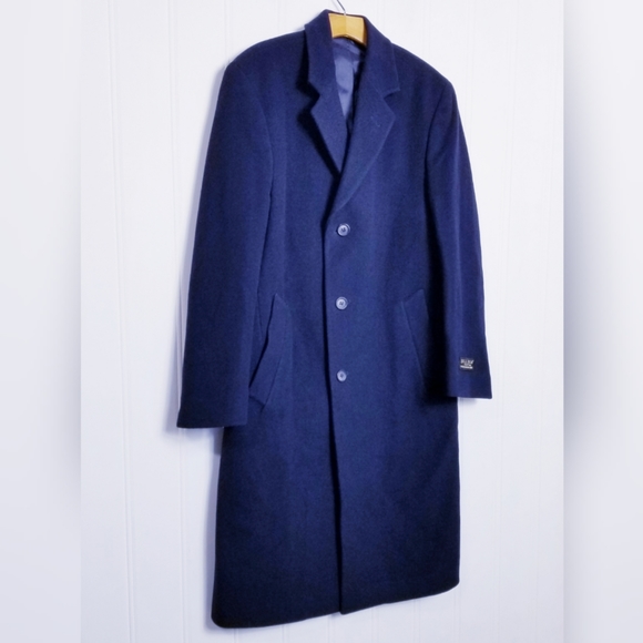 Bill Blass Cashmere Blend Coat Mens Size 36 Black Winter Overcoat